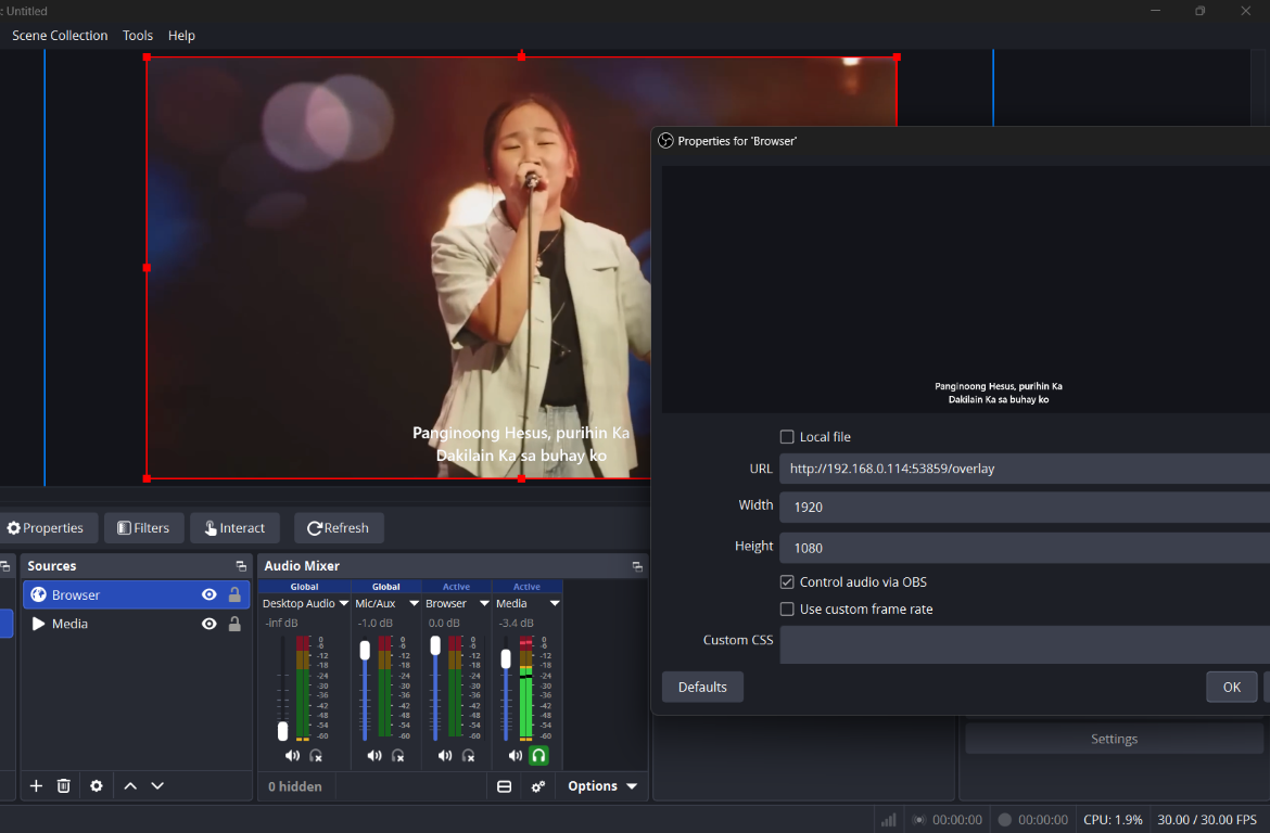 Livestream lyrics alpha transparency overlay views